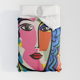 French Portrait Colorful Woman Fauvism by Emmanuel Signorino Comforter