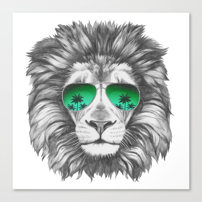 Portrait Of Lion With Sunglasses Canvas Print By Victoria Novak Society6