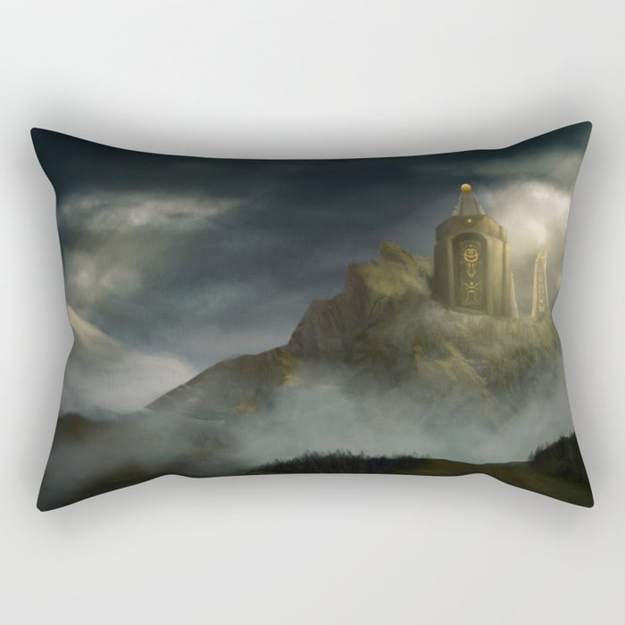 Mountain temple in the clouds Rectangular Pillow
