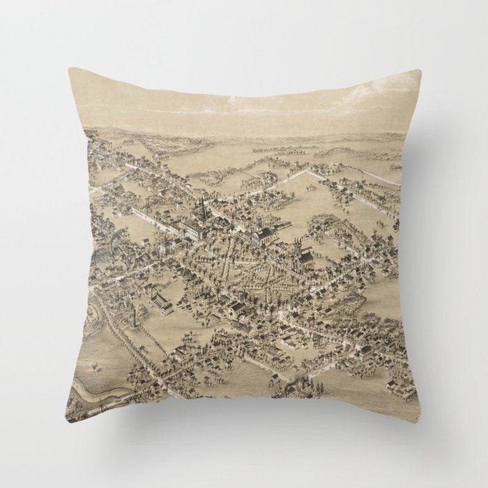 Vintage Pictorial Map of Guilford CT (1881) Throw Pillow