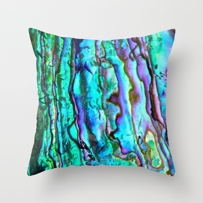 Glowing Aqua Abalone Shell Mother of Pearl Throw Pillow
