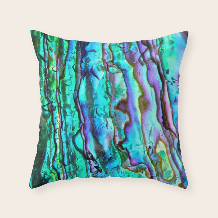 Glowing Aqua Abalone Shell Mother Of Pearl Throw Pillow By