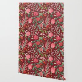 Blooming Garden - Red Dahlia Lush Floral Pattern Wallpaper