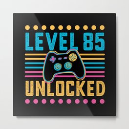 Gaming Level 85 Unlocked 85th Birthday Gamer Gift Metal Print | Graphicdesign, Birthday, Funny, Gifts, Video Game, Nerdy, Vintage, Controller, Games, 85Th Birthday 