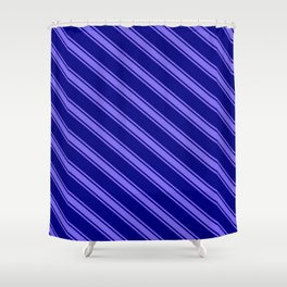 [ Thumbnail: Blue and Medium Slate Blue Colored Lined/Striped Pattern Shower Curtain ]