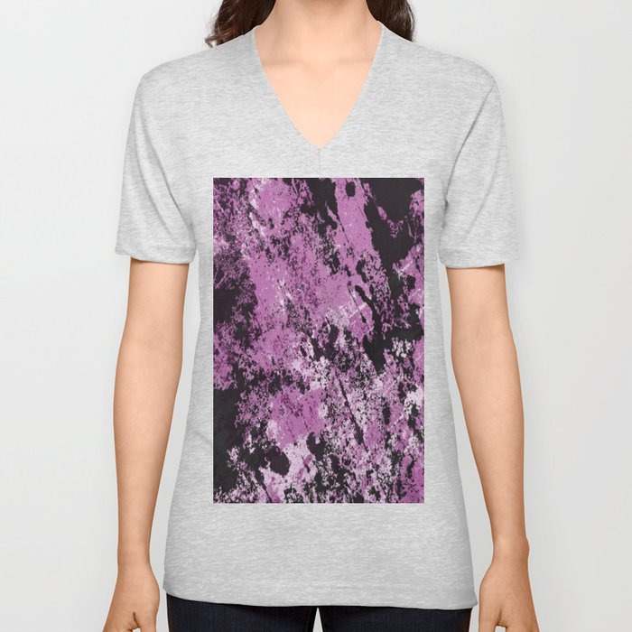 Abstract Texture Deux - Purple, White and Black V Neck T Shirt