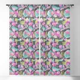 Watercolor Tropical Floral Painting  Sheer Curtain