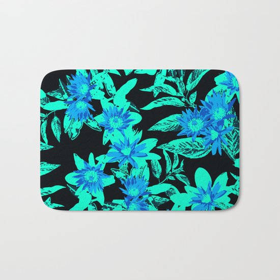 Bright Blue Vintage Blooms Bath Mat