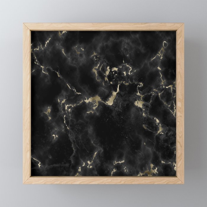 Modern abstract black gold trendy marble Framed Mini Art Print