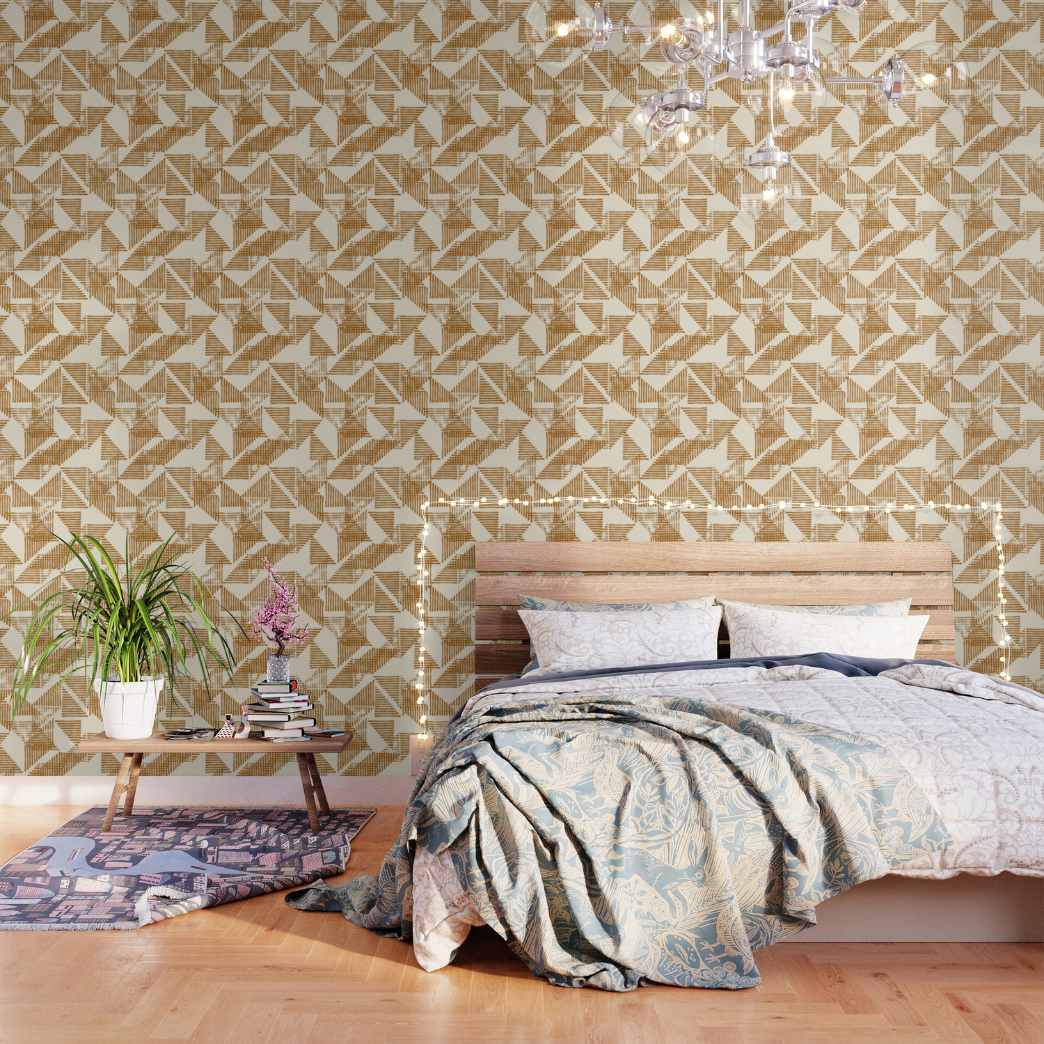 Stripe Triangle Block Print Geometric Pattern In Orange Wallpaper