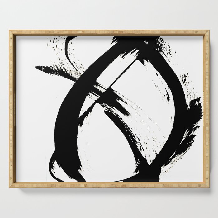 Brushstroke 7: a minimal, abstract, black and white piece Serving Tray