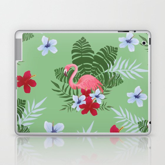 Flamingo Bird Lover On Green Background Pattern Laptop & iPad Skin