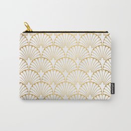 Elegant Art Deco Gold & White Fan Pattern Carry-All Pouch