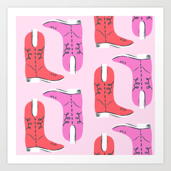 Western Cowboy Boots in red and pink Art Print