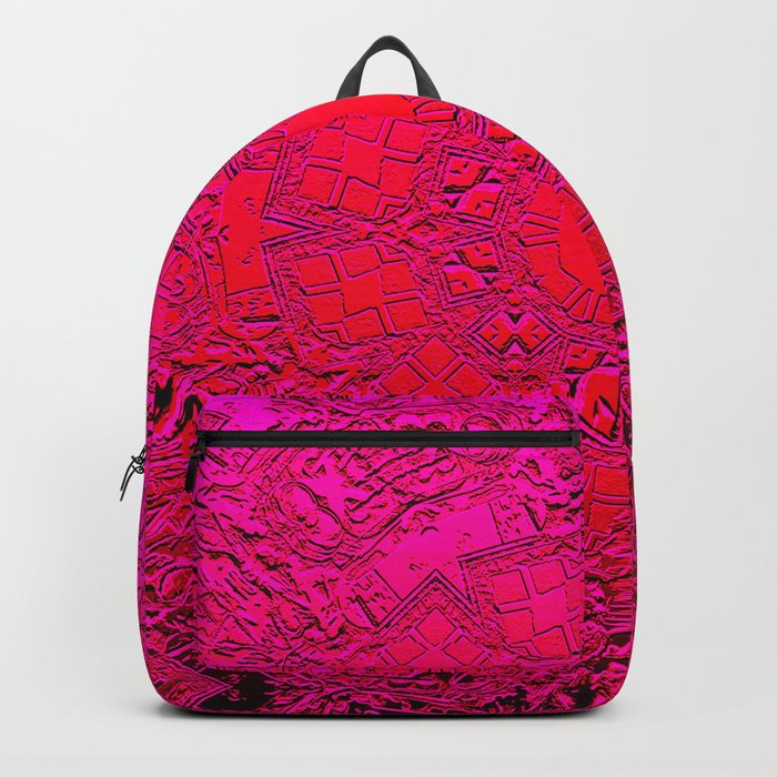 Rich elegant embossed red metallic pattern and design with center circle surrounded by detail Backpack