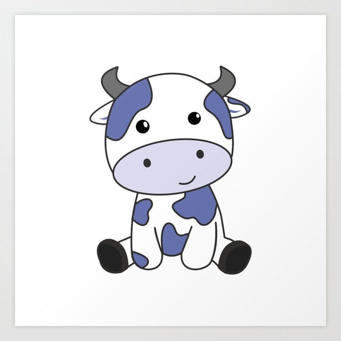 Cow Milk Kawaii Japanese Blueberry Art Print