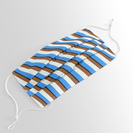 [ Thumbnail: Brown, Mint Cream, Blue, and Black Colored Pattern of Stripes Face Mask ]