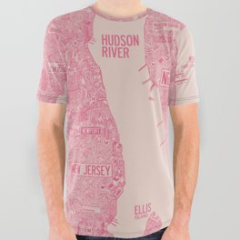 nyc map new york red All Over Graphic Tee | Us, Ink, Detailed, Travels, Holiday, Poster, Nyc, New York, Pink, Tourism 