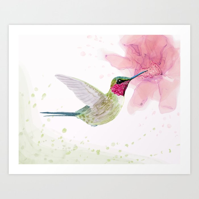 Amethyst Woodstar - Hummingbird Art - Tiny Bird Painting with Pink Palette Art Print