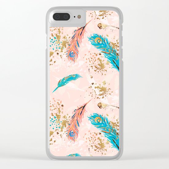 Feather peacock peach mint #5 Clear iPhone Case