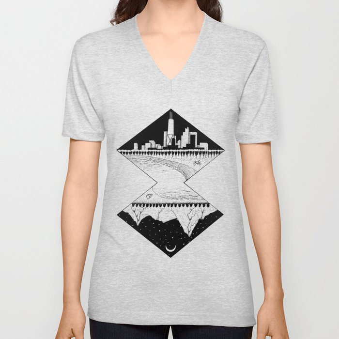 City by the Mountains V Neck T Shirt