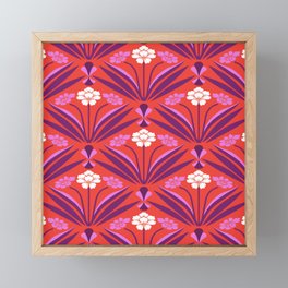 Art deco floral pattern in red, pink, and purple Framed Mini Art Print