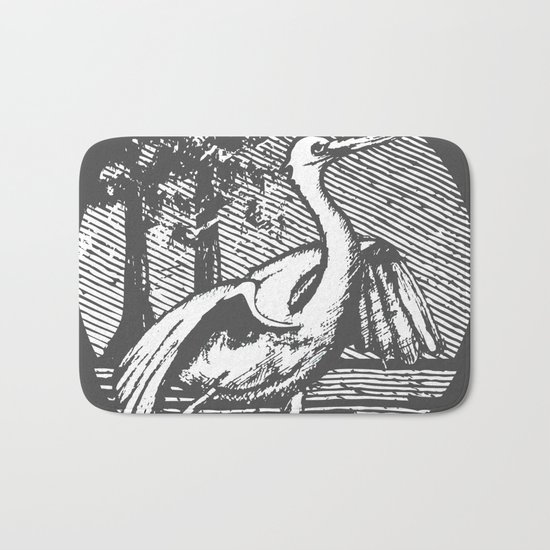 Gray crane illustration Bath Mat