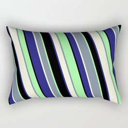 [ Thumbnail: Vibrant Slate Gray, Beige, Midnight Blue, Black, and Green Colored Stripes/Lines Pattern Rectangular Pillow ]