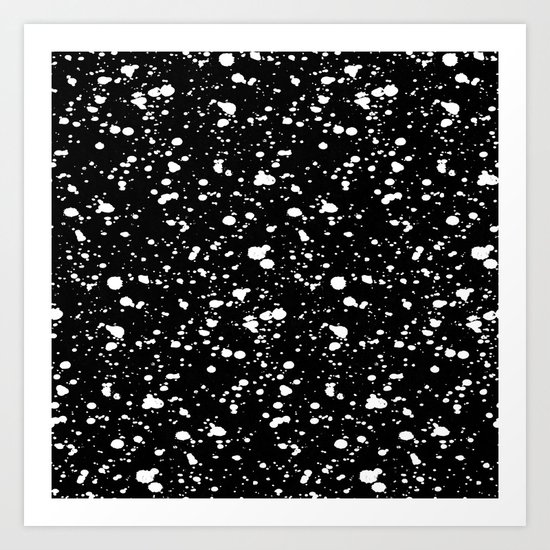 Paint Spatter White on Black Art Print