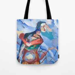 FIGURE IN BLUE BACKGROUND - by Amnon Michaeli Tote Bag