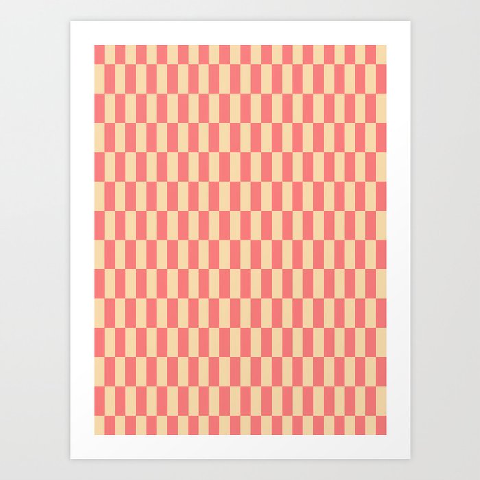 Narrow Check Pattern - Retro Coral and Cream Art Print