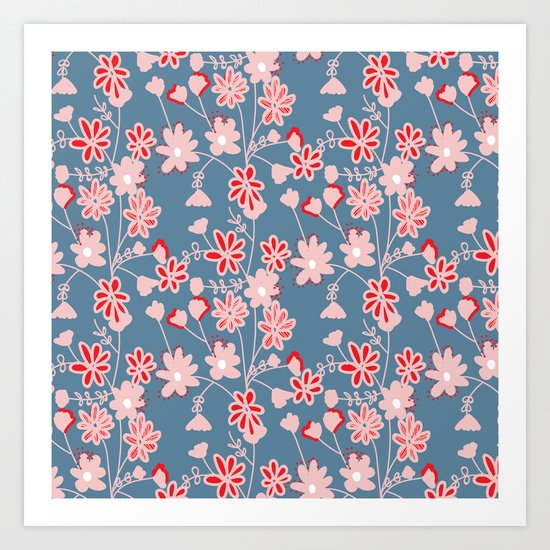 Red-Pink Flower Pattern Art Print