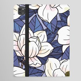 White Magnolia Garden - Dark Blue Edition iPad Folio Case