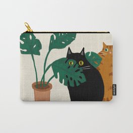 Black cat & orange tabby cat with Monstera plant Carry-All Pouch