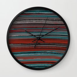 Red and Turquoise Stripes Wall Clock