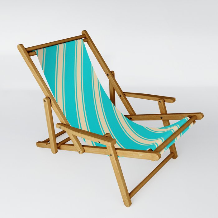 Dark Turquoise and Tan Colored Lines Pattern Sling Chair