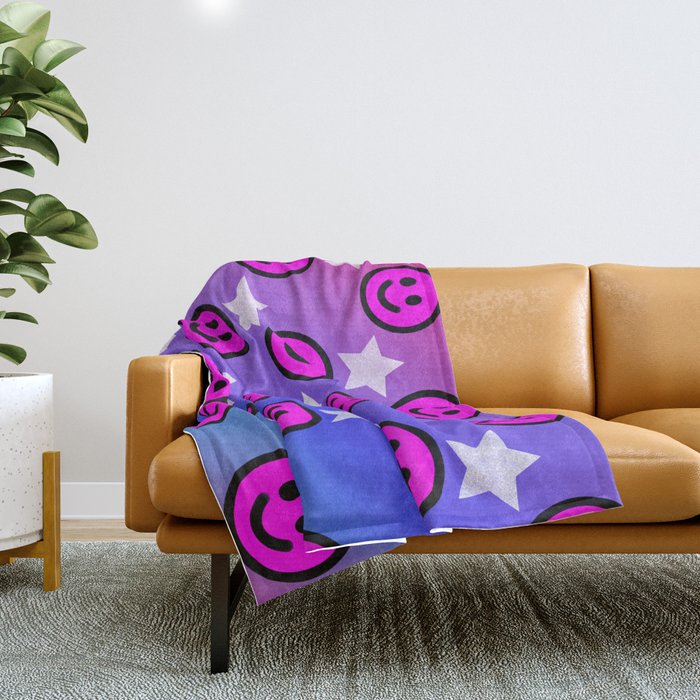 Smiley Faces and Glitter Stars Throw Blanket