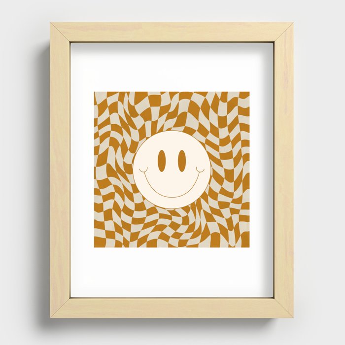 Golden ochre smiley wavy checker Recessed Framed Print