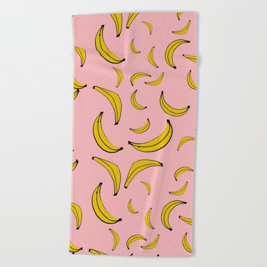Sea of bananas pink Beach Towel