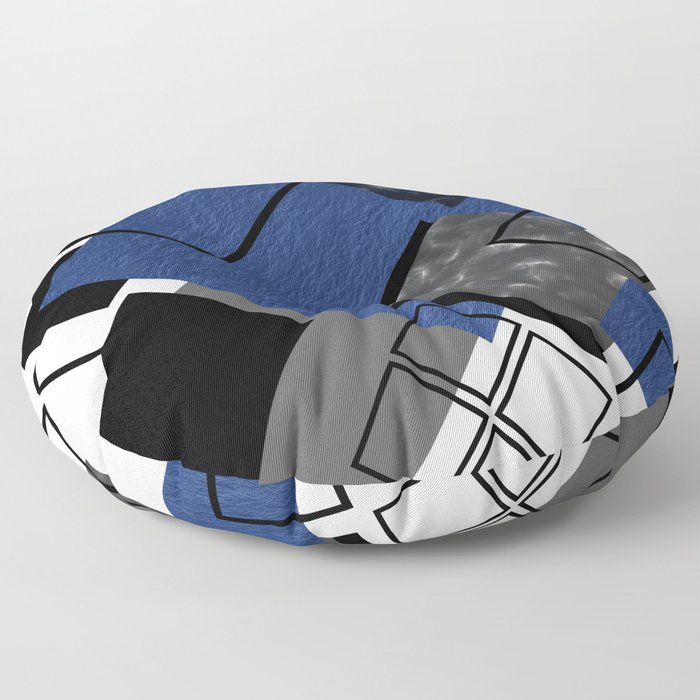 Blue, Gray and Black Geometric Print Floor Pillow