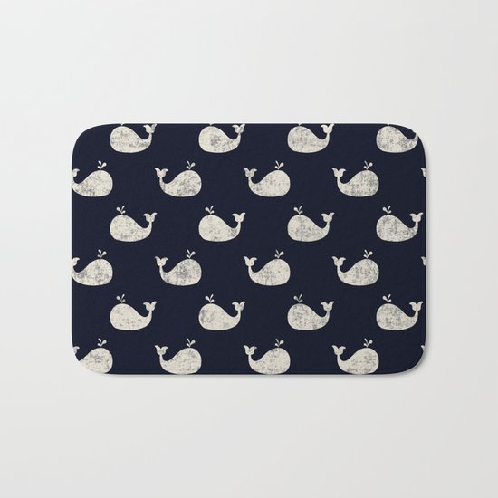 Navy blue maritime sea whale pattern Bath Mat
