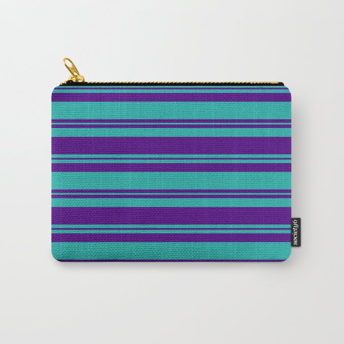 Light Sea Green & Indigo Colored Stripes Pattern Carry-All Pouch