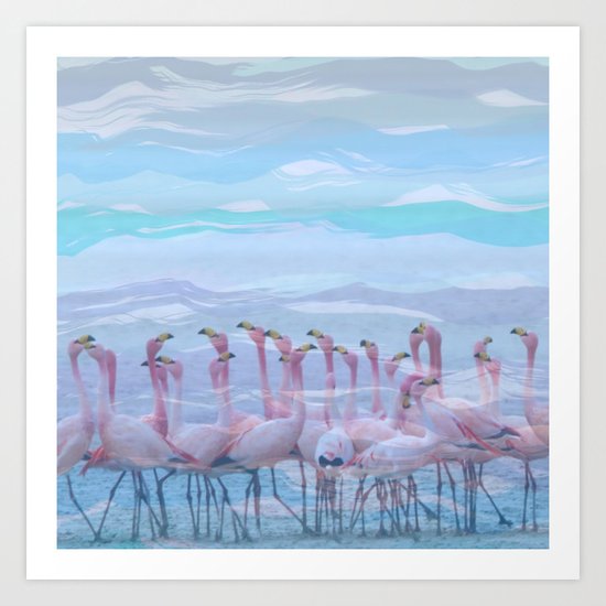 Flamingos #7, fun design Art Print