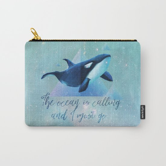 Beach Series Aqua-The Ocean is calling- Animal Whale Typography Carry-All Pouch