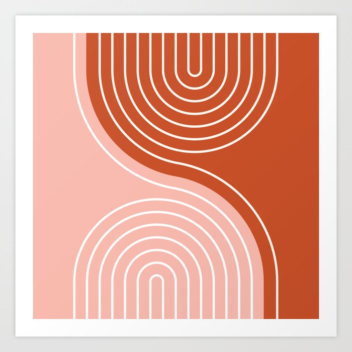 Geometric Lines in Terracotta Rose Gold 19 (Rainbow and Lines Abstraction) Art Print