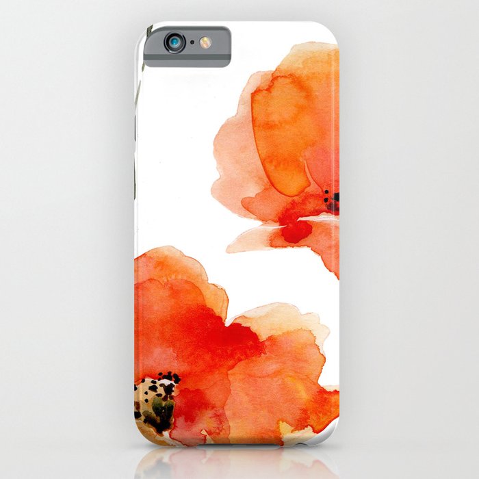 Modern hand painted orange watercolor poppies pattern iPhone Case
