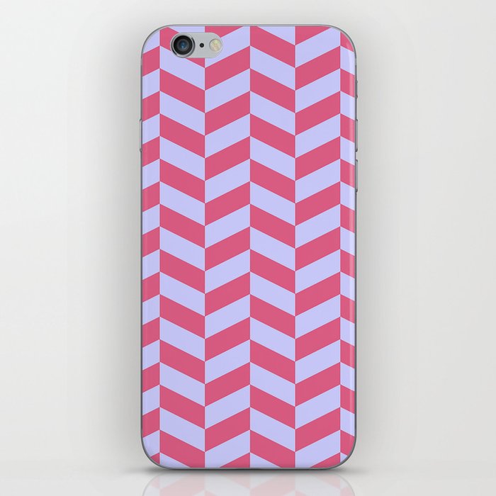 Periwinkle Blue And Blush Rose Pink Herringbone Pattern iPhone Skin