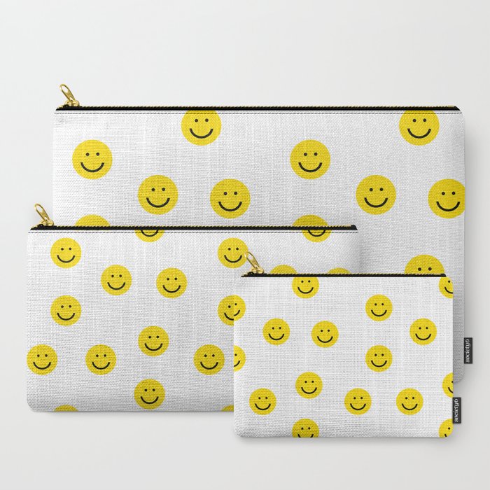 Smiley faces white yellow happy simple smiley pattern smile face kids nursery boys girls decor Carry-All Pouch