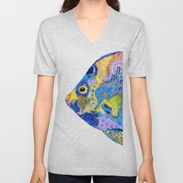 Beachy Colorful Tropical Angel Fish Art V Neck T Shirt