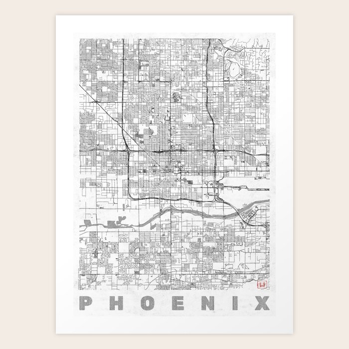 Phoenix City Map Line Art Print by City Art Posters | Society6